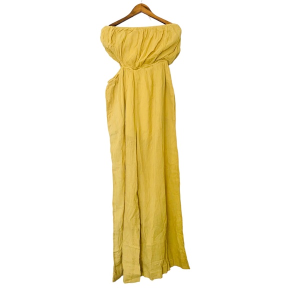 Free People Mustard Cut Out For It Wide Leg Pant Jumpsuit with Pockets - Picture 2 of 14